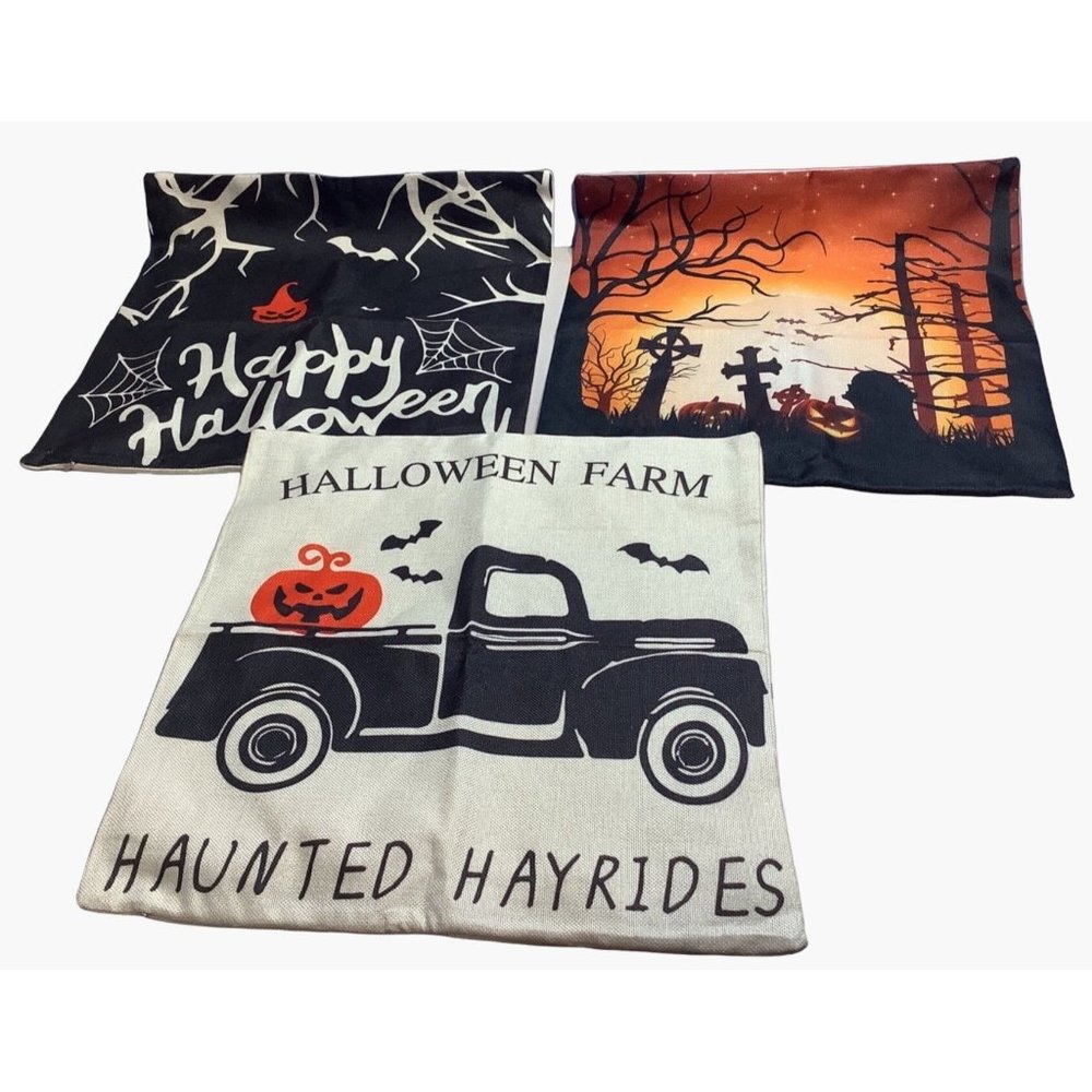 (3) Halloween Decorative Throw Pillow Covers 17.5” x 17.5”